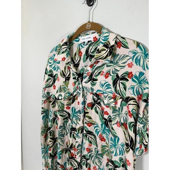 Lost Wonder Floral Top 2X Green Tunic Boho Western Classic Preppy Resort Chic - Picture 5 of 12